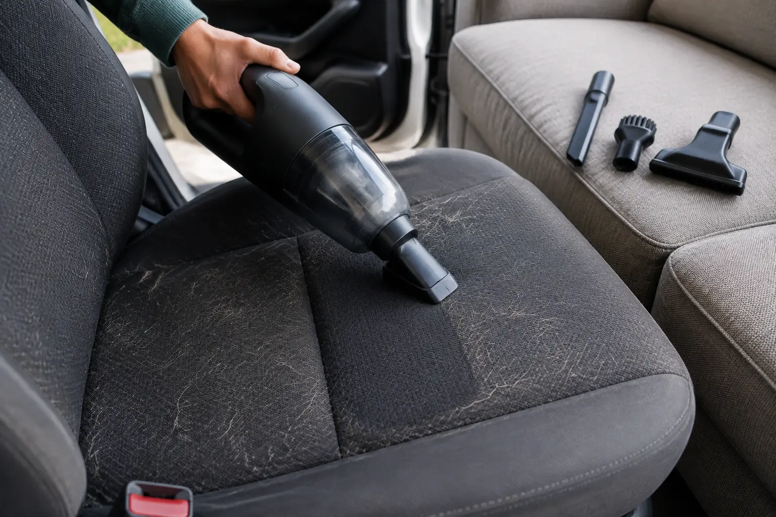 Aspirateur à main générique nettoyant un siège de voiture