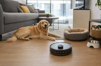 Aspirateur robot utilisé dans un logement avec un chien