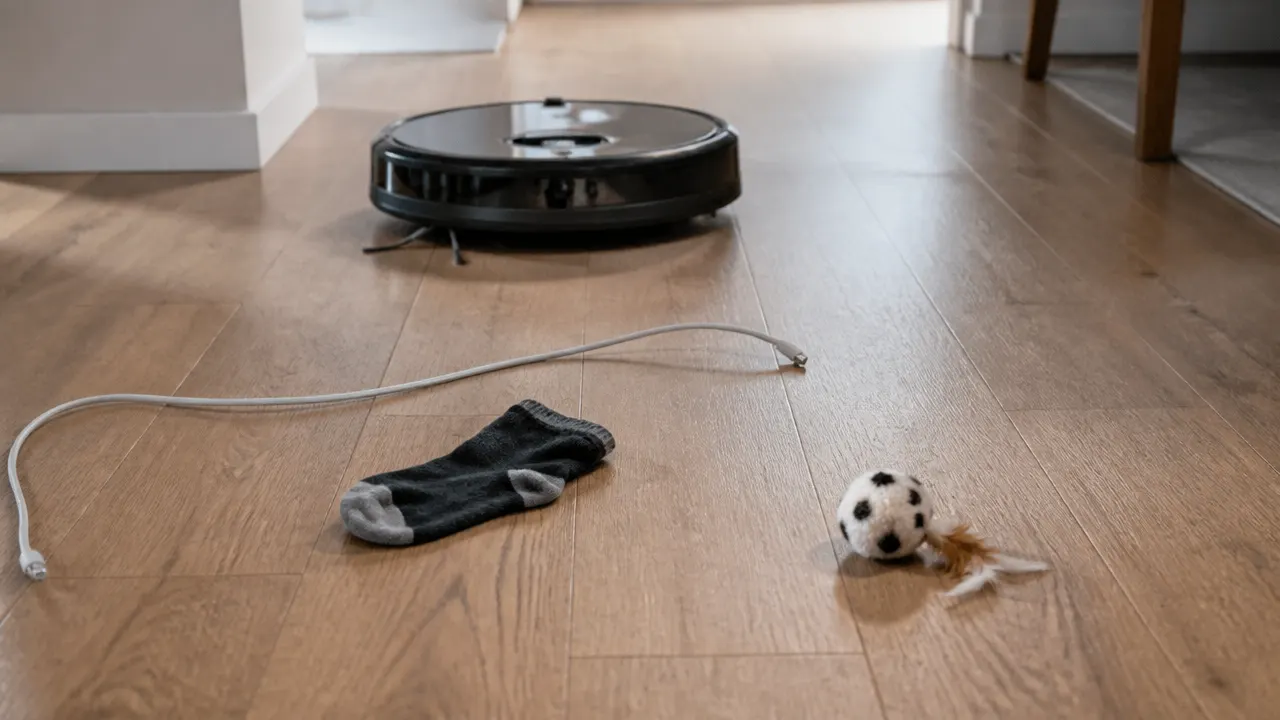 Petits obstacles devant un aspirateur robot