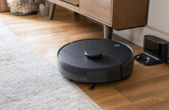 Robot aspirateur utilisé depuis plusieurs années près de sa station