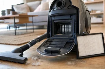 Aspirateur ouvert avec son filtre HEPA retiré