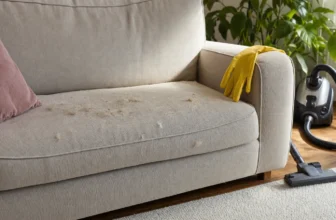 Poils d’animaux visibles sur un canapé en tissu avant nettoyage
